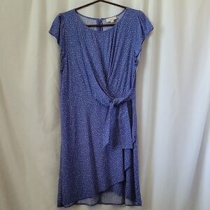 Loft Sheath Dress Asymetrical Tie Front short sleeve Blue Sz 12 office casual